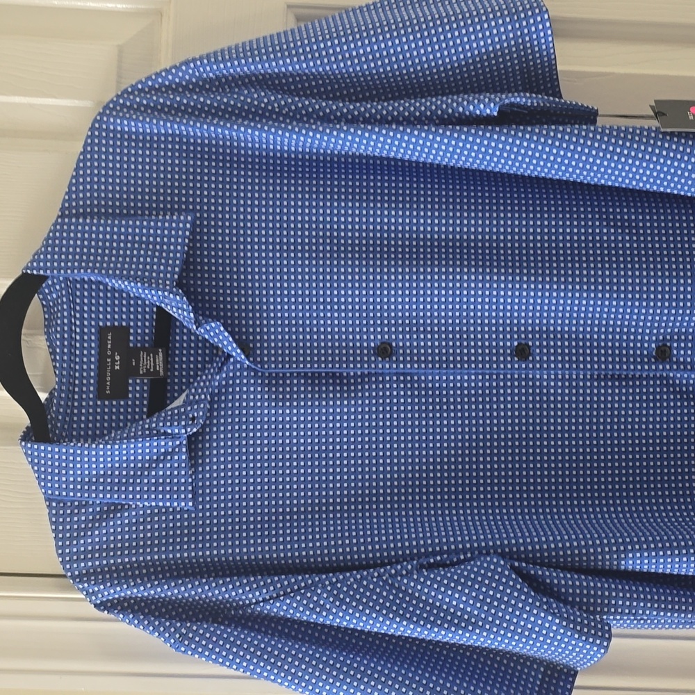 SHAQUILLE O'NEAL MENS BLUE & WHITE SYMMETRICAL BIG & TALL SHIRT SIZE XLT